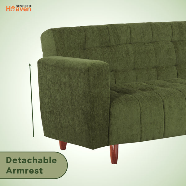 Lisbon Neo 3 Seater Wooden Sofa Cum Bed - ( Premium Molfino Fabric- Green )