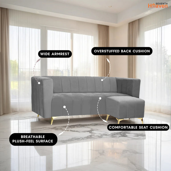 Tokyo Icon Ottoman 4 Seater Sofa - ( Plush Suede Fabric - Grey )