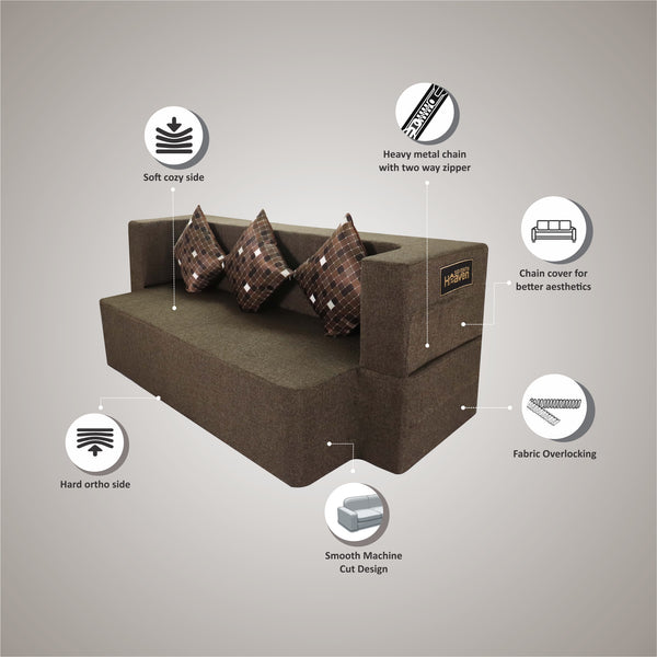 Flipper X Sofa Cum Bed - 3 Seater, Printed Cushion ( Jute Fabric, Brown )