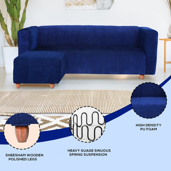 Tokyo 5 Seater Sofa with 2 Ottomans- ( Premium Molfino Fabric- Blue )
