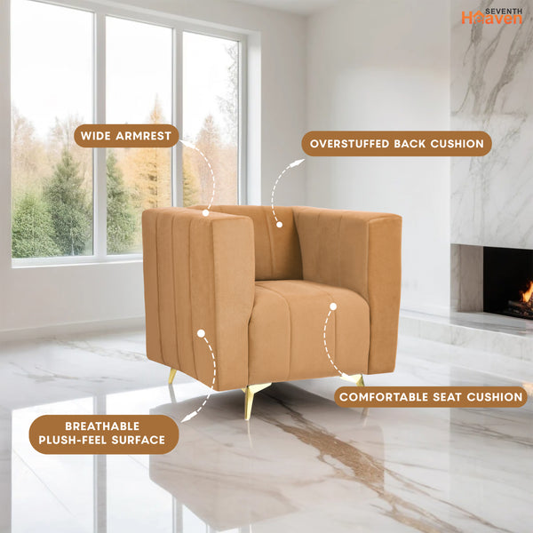 Tokyo Icon 1 Seater Sofa- ( Plush Suede Fabric- Beige )