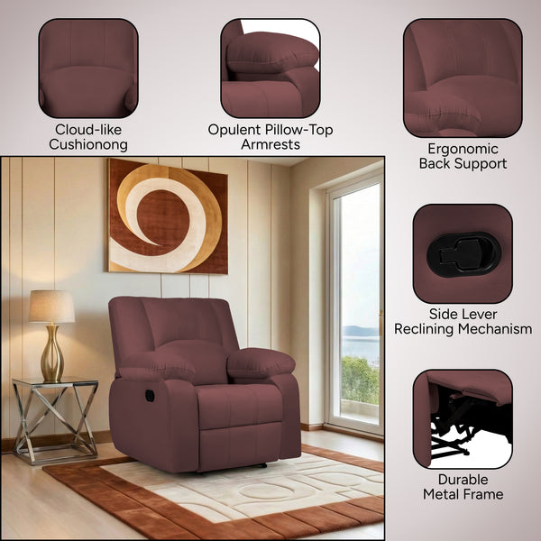 Phoenix Icon 1 Seater Recliner – ( Spacious, Luxurious & DIY-Friendly, Plush Suede - Brown )