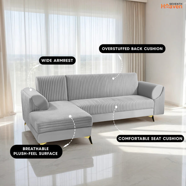 Venice 6 Seater Sofa Left Corner - ( Plush Suede Fabric - Grey )
