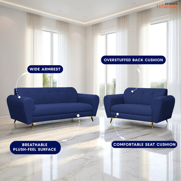 Milan Icon (3+2) Seater Sofa- ( Plush Suede Fabric - Blue )