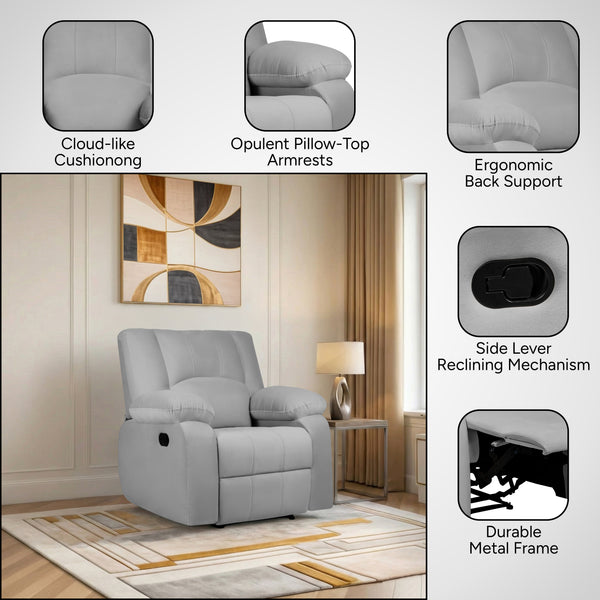 Phoenix Icon 1 Seater Recliner – ( Spacious, Luxurious & DIY-Friendly, Plush Suede - Grey )