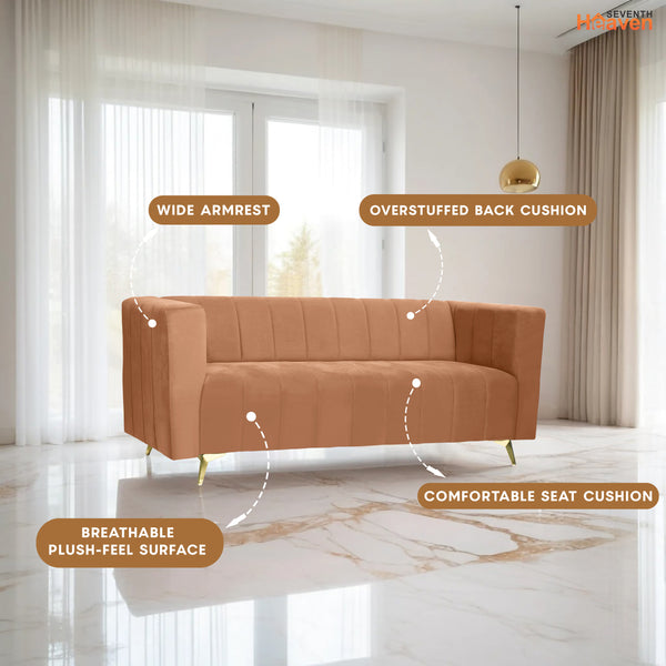 Tokyo Icon 3 Seater Sofa- ( Plush Suede Fabric- Beige )