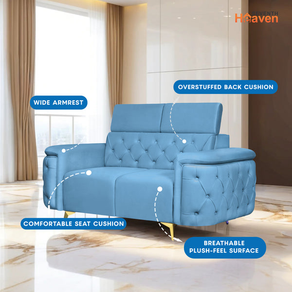 Rome 2 Seater Sofa- ( Plush Suede Fabric- Sky Blue )