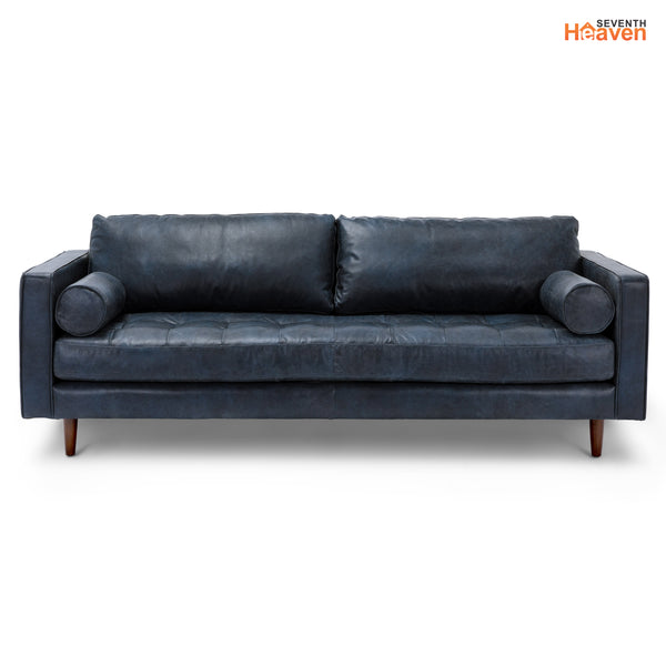 Vienna 3 Seater Sofa- ( Leatherette Fabric - Blue )