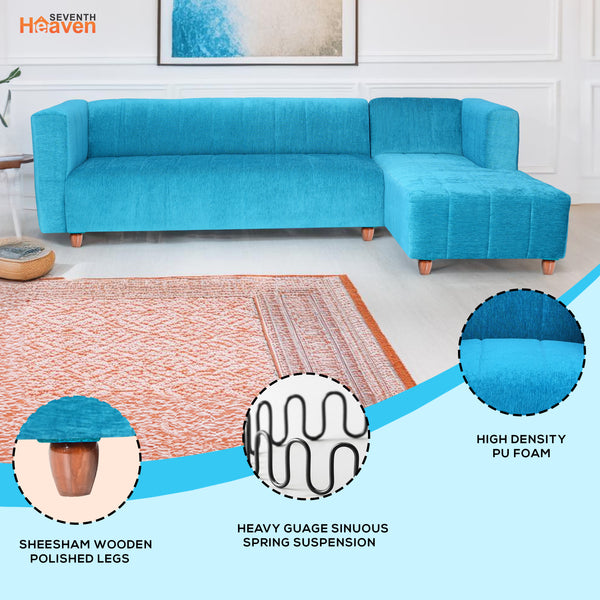 Tokyo 6 Seater Sofa Right Corner- ( Premium Molfino Fabric- Sky Blue )