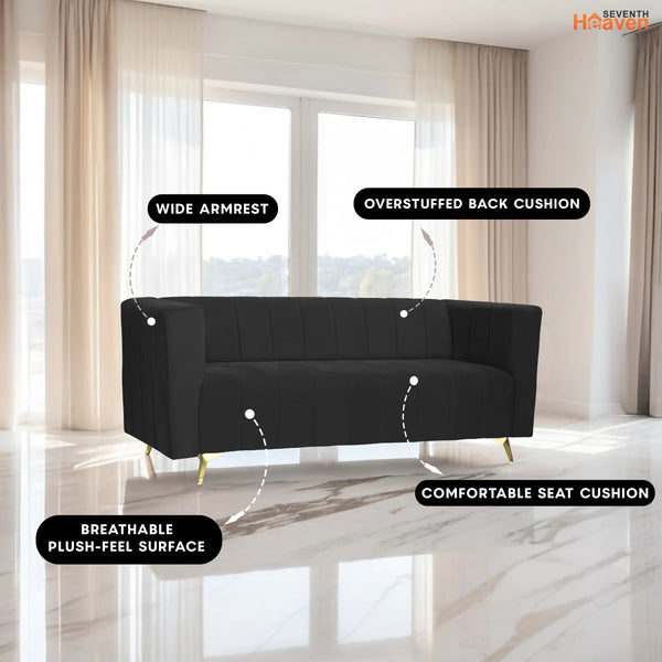 Tokyo Icon 3 Seater Sofa- ( Plush Suede Fabric- Black )
