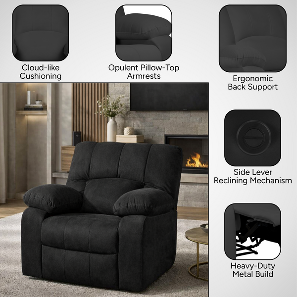 Phoenix Icon 1 Seater Motorise Recliner – ( DIY-Friendly, Plush Suede - Black )