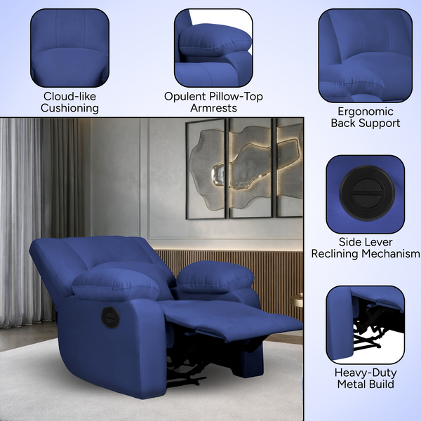 Phoenix Icon 1 Seater Motorise Recliner – ( DIY-Friendly, Plush Suede - Navy Blue )