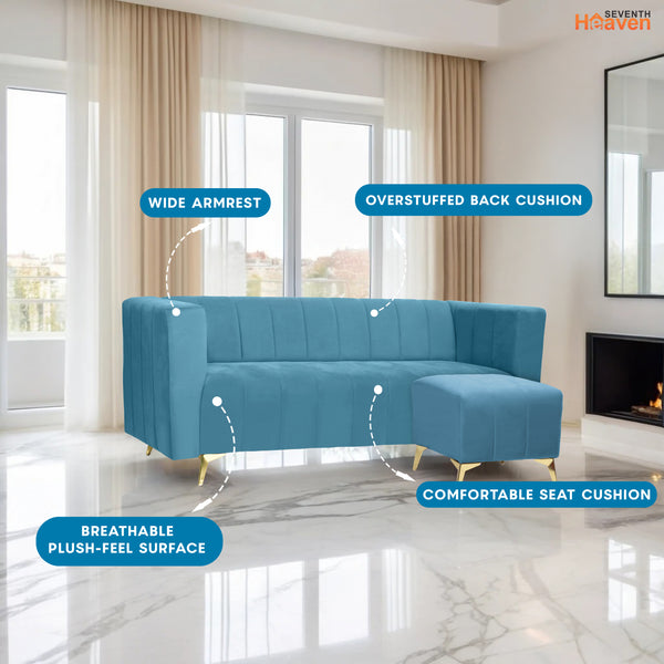 Tokyo Icon Ottoman 4 Seater Sofa - ( Plush Suede Fabric - Sky Blue )
