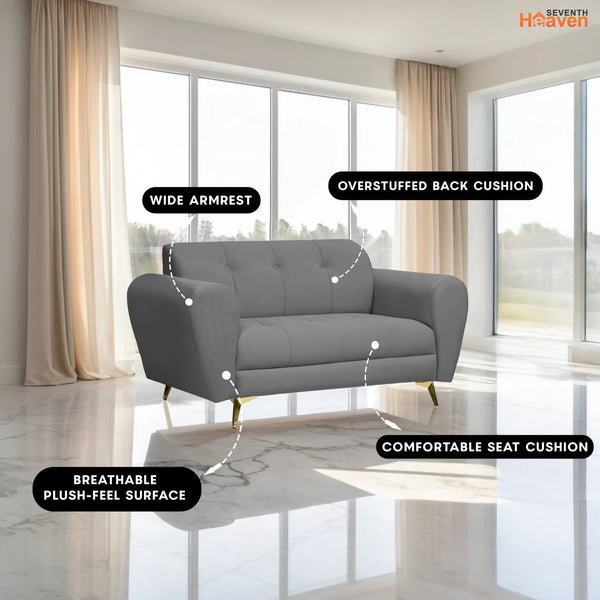 Milan Icon 2 Seater Sofa- ( Plush Suede Fabric- Grey )