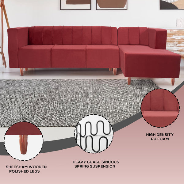 Sydney 6 Seater sofa right corner- ( Plush Suede Fabric- Maroon )