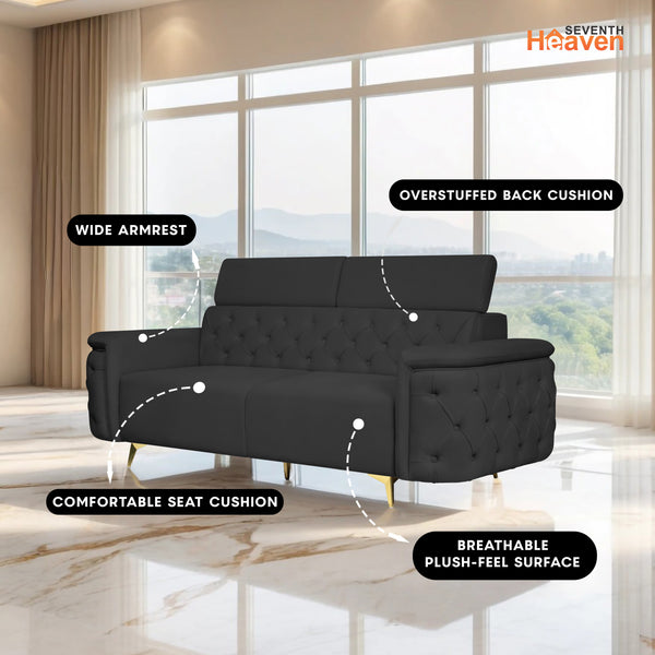 Rome 3 Seater Sofa- ( Plush Suede Fabric-Black )