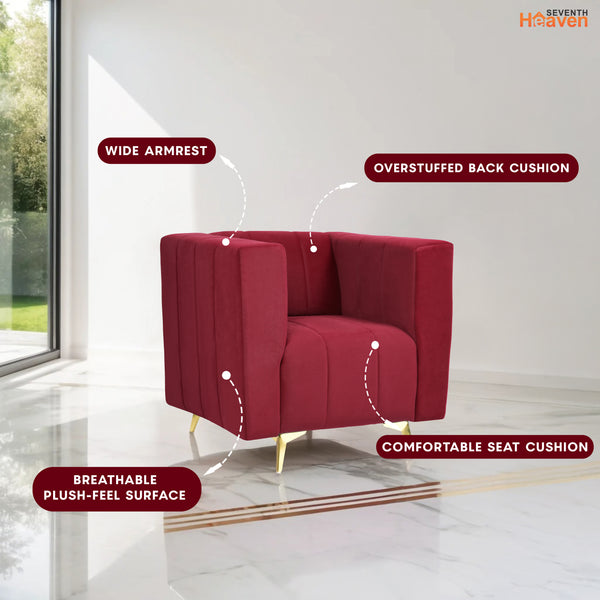 Tokyo Icon 1 Seater Sofa- ( Plush Suede Fabric- Maroon )