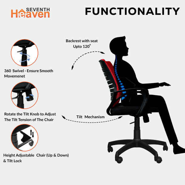 Bolt Mid-Back Office Chair – Ergonomic, Durable & Versatile ( Red )