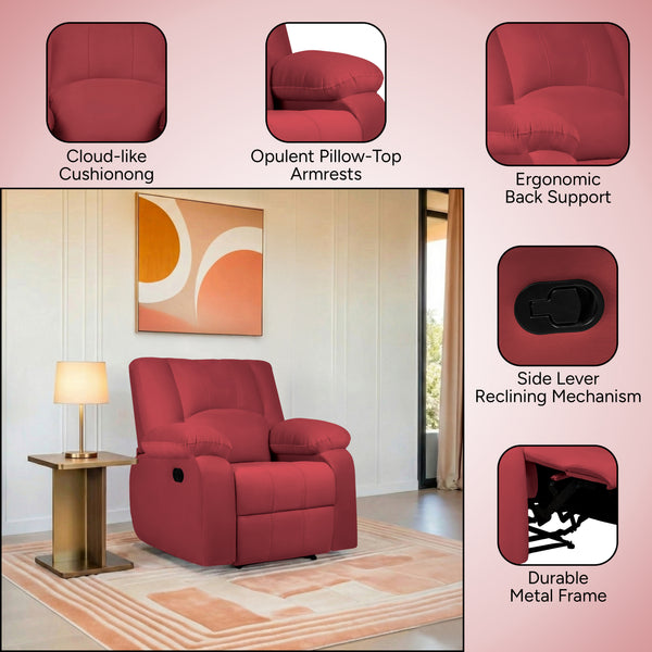 Phoenix Icon 1 Seater Recliner – ( Spacious, Luxurious & DIY-Friendly, Plush Suede - Maroon )
