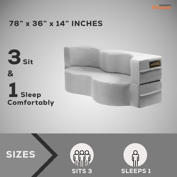 Curved Flipper X Sofa Cum Bed - 3 Seater, ( Jute Fabric,Light Grey )