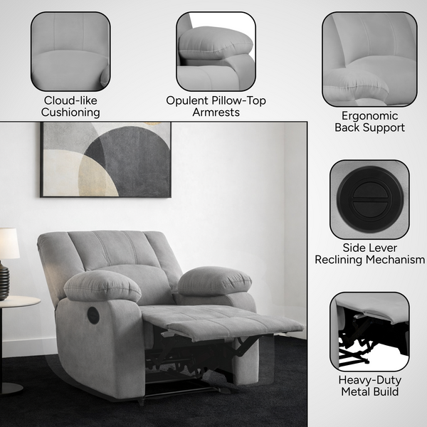 Phoenix Icon 1 Seater Motorise Recliner – ( DIY-Friendly, Plush Suede - Grey )