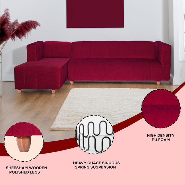 Tokyo 6 Seater Sofa Left Corner- ( Premium Molfino Fabric- Maroon )