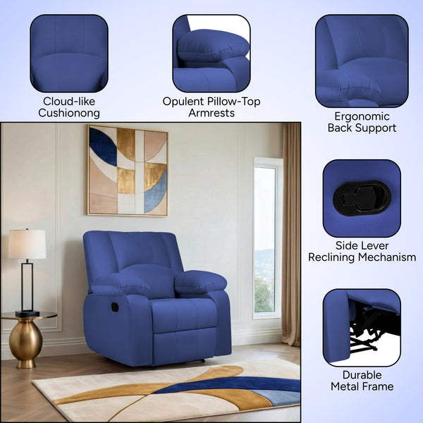 Phoenix Icon 1 Seater Recliner – ( Spacious, Luxurious & DIY-Friendly, Plush Suede - Navy Blue )
