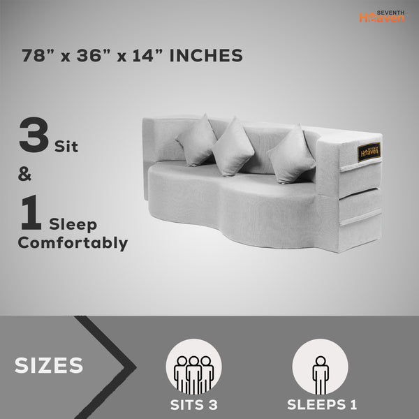 Curved Flipper X Sofa Cum Bed - 3 Seater, Plain Cushion ( Jute Fabric, Light Grey)