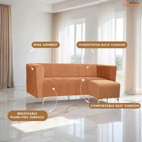 Tokyo Icon Ottoman 4 Seater Sofa - ( Plush Suede Fabric -Beige )