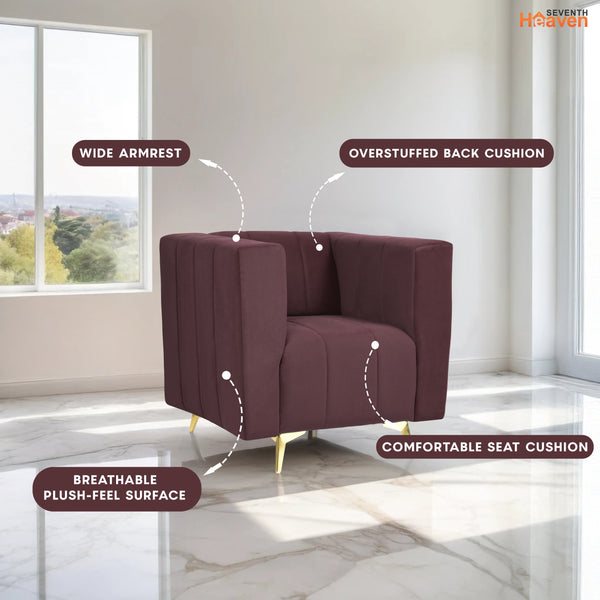 Tokyo Icon 1 Seater Sofa- ( Plush Suede Fabric- Brown )