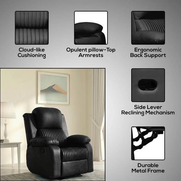 Miami 1 Seater Recliner – ( Spacious, Luxurious & DIY-Friendly- Black )