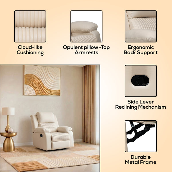 Miami 1 Seater Recliner – ( Spacious, Luxurious & DIY-Friendly- Beige )