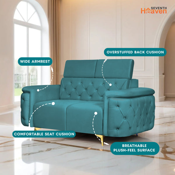 Rome 2 Seater Sofa- ( Plush Suede Fabric- Teal )