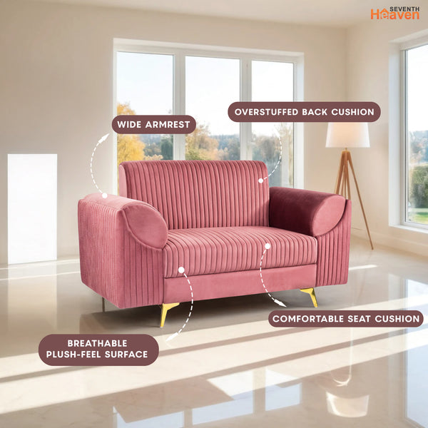 Venice 2 Seater Sofa - ( Plush Suede Fabric - Peach )