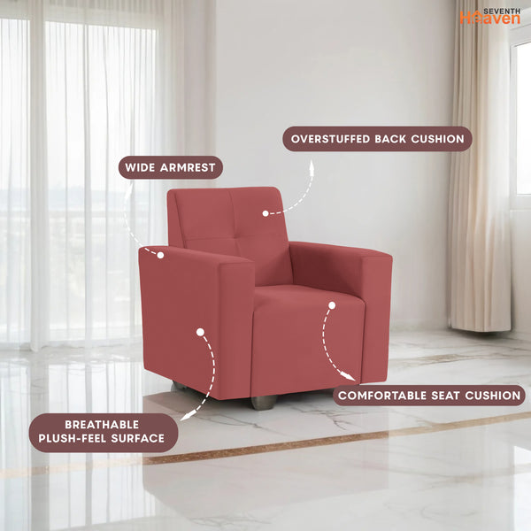 London 1 Seater Sofa- ( Plush Suede Fabric- Peach )