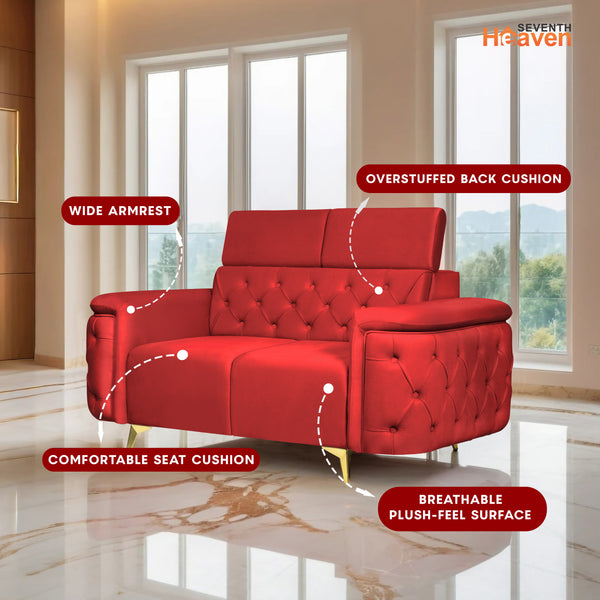 Rome 2 Seater Sofa- ( Plush Suede Fabric- Maroon )