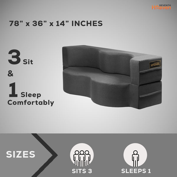 Curved Flipper X Sofa Cum Bed - 3 Seater, ( Jute Fabric,Dark Grey )