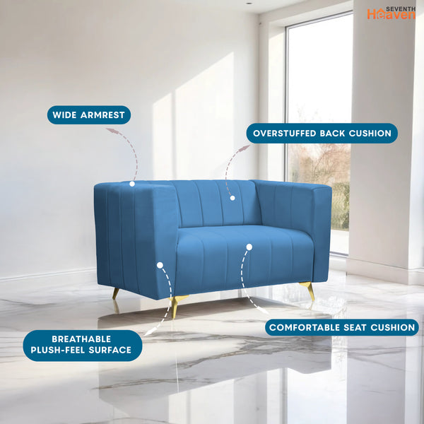Tokyo Icon 2 Seater Sofa - ( Plush Suede Fabric - Sky Blue )