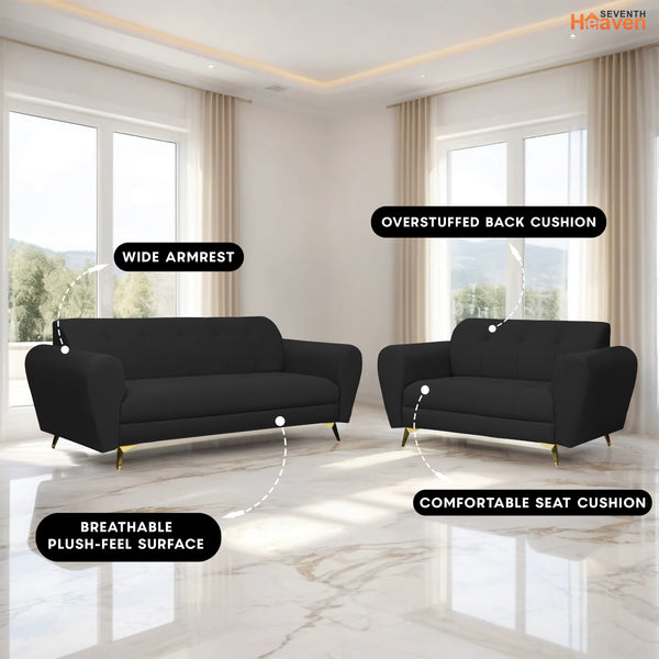 Milan Icon (3+2) Seater Sofa- ( Plush Suede Fabric - Black )