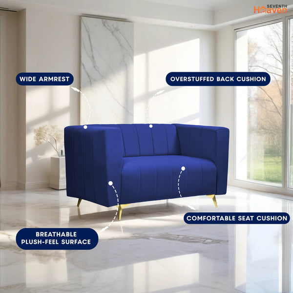 Tokyo Icon 2 Seater Sofa - ( Plush Suede Fabric- Blue )