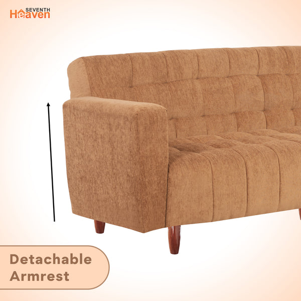 Lisbon Neo 4 Seater Wooden Sofa Cum Bed - ( Premium Molfino Fabric- Beige )