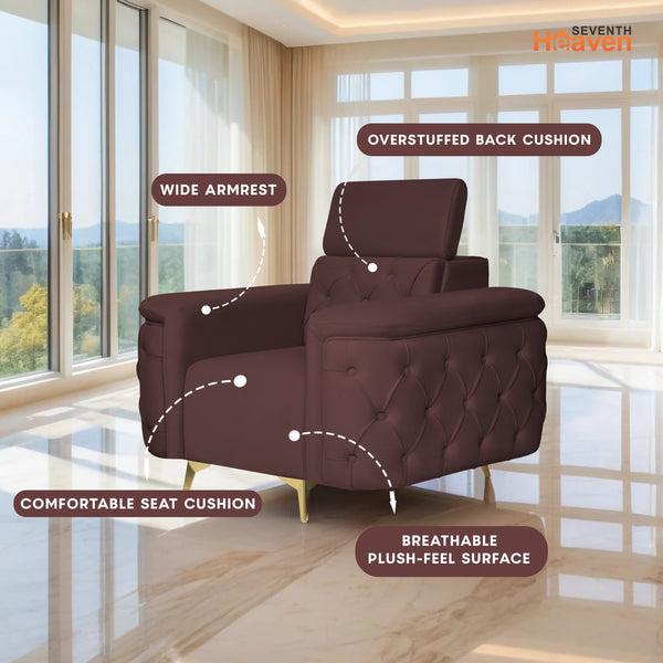 Rome 1 Seater Sofa- ( Plush Suede Fabric- Brown )