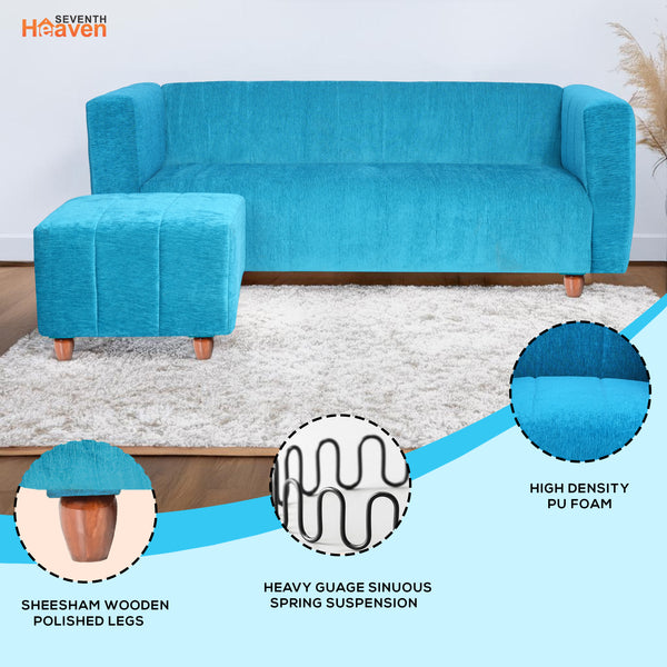 Tokyo 4 Seater Sofa with Ottoman- ( Premium Molfino Fabric- Sky Blue )