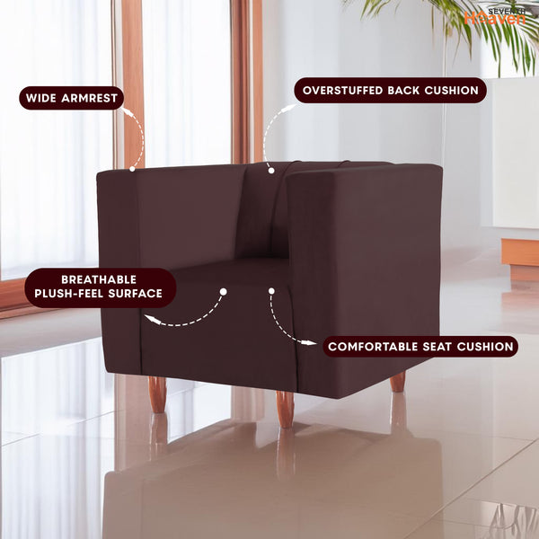 Sydney 1 Seater Sofa- ( Plush Suede Fabric- Brown )