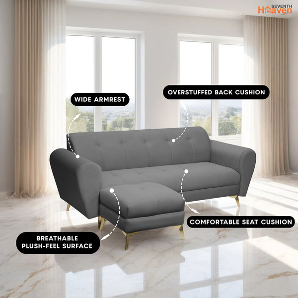 Milan Icon Ottoman 4 Seater Sofa - ( Plush Suede Fabric - Grey )