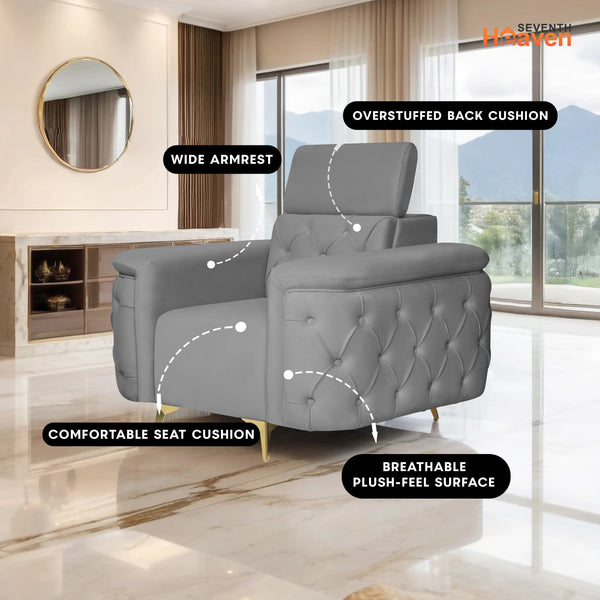 Rome 1 Seater Sofa- ( Plush Suede Fabric- Grey )