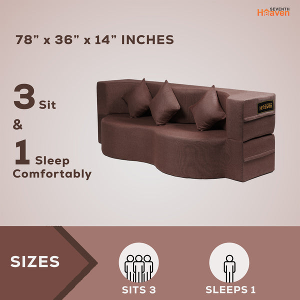 Curved Flipper X Sofa Cum Bed - 3 Seater, Plain Cushion ( Jute Fabric, Brown)