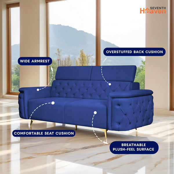 Rome 3 Seater Sofa- ( Plush Suede Fabric- Blue )