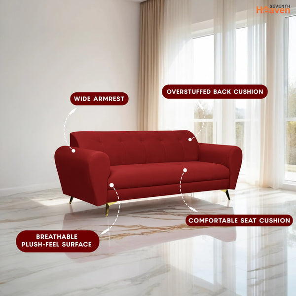 Milan Icon 3 Seater Sofa- ( Plush Suede Fabric- Maroon )