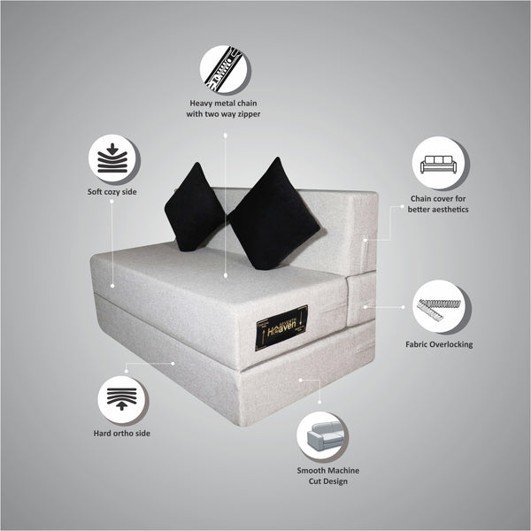 Rejoice Sofa Cum Bed - 2 Seater Printed Cushion ( Jute Fabric,  Light Grey )
